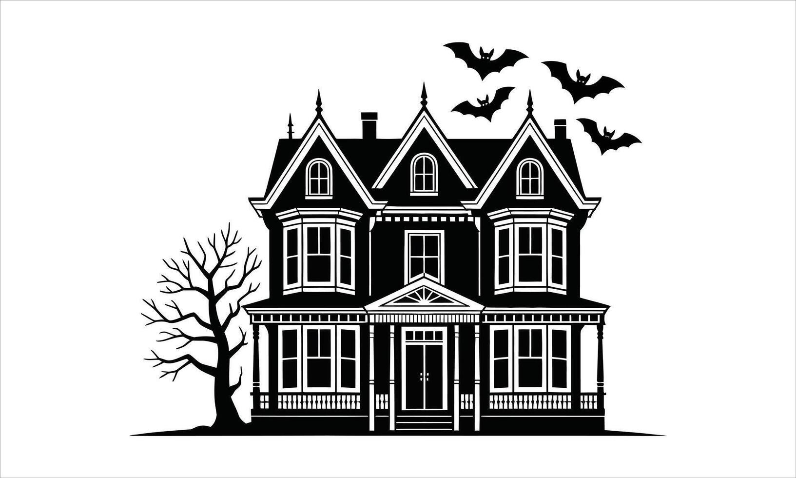 Spooky victorian house halloween bats silhouette vector