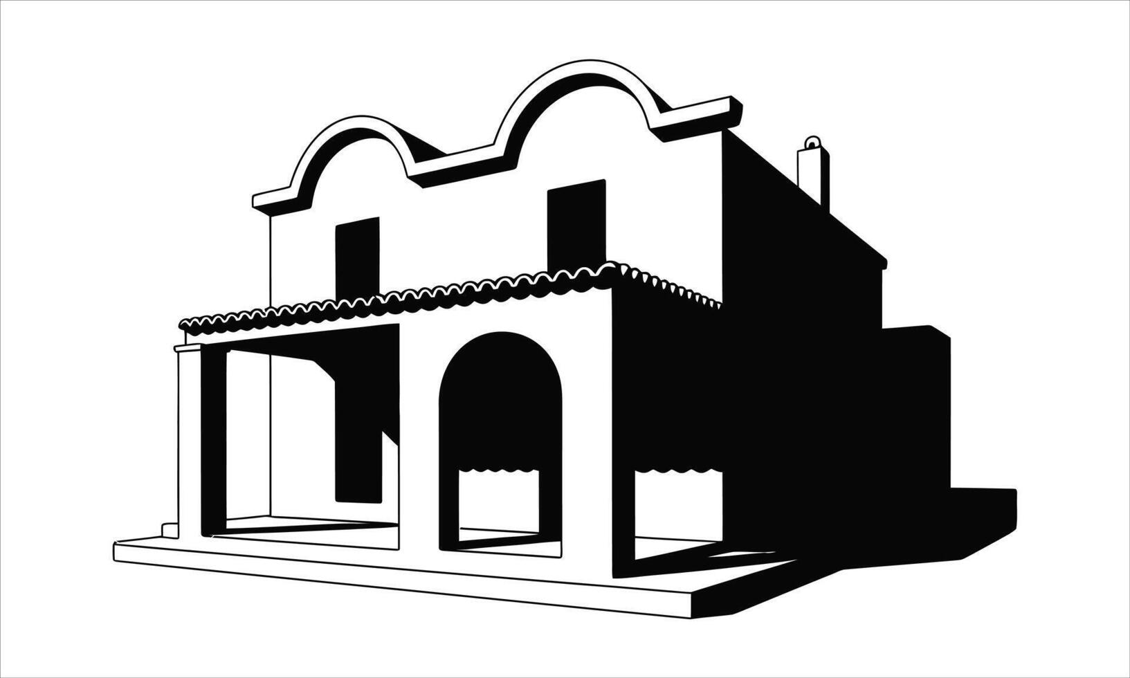 Mediterranean style house architectural design silhouette vector
