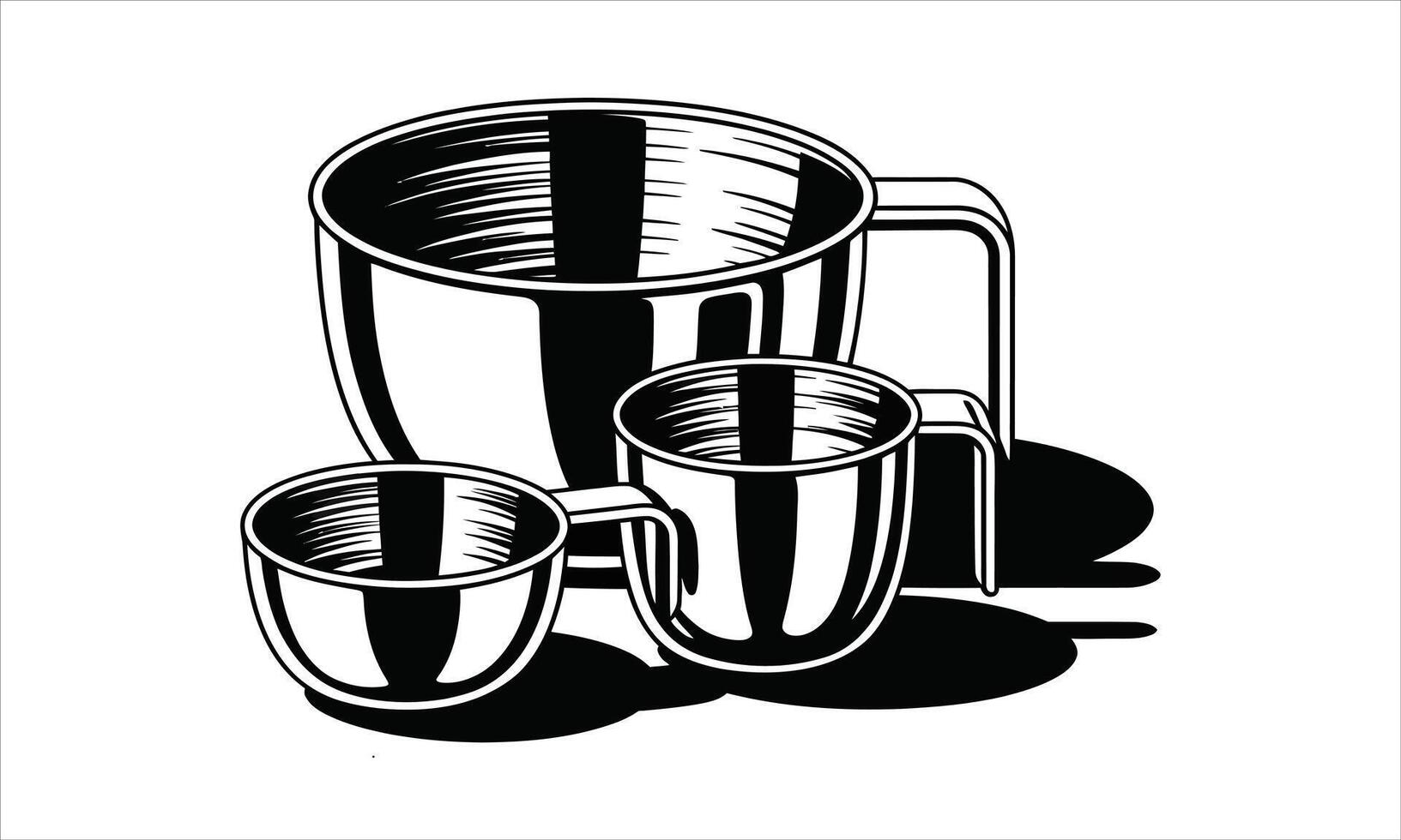 Three metal cups nested together kitchenware vector