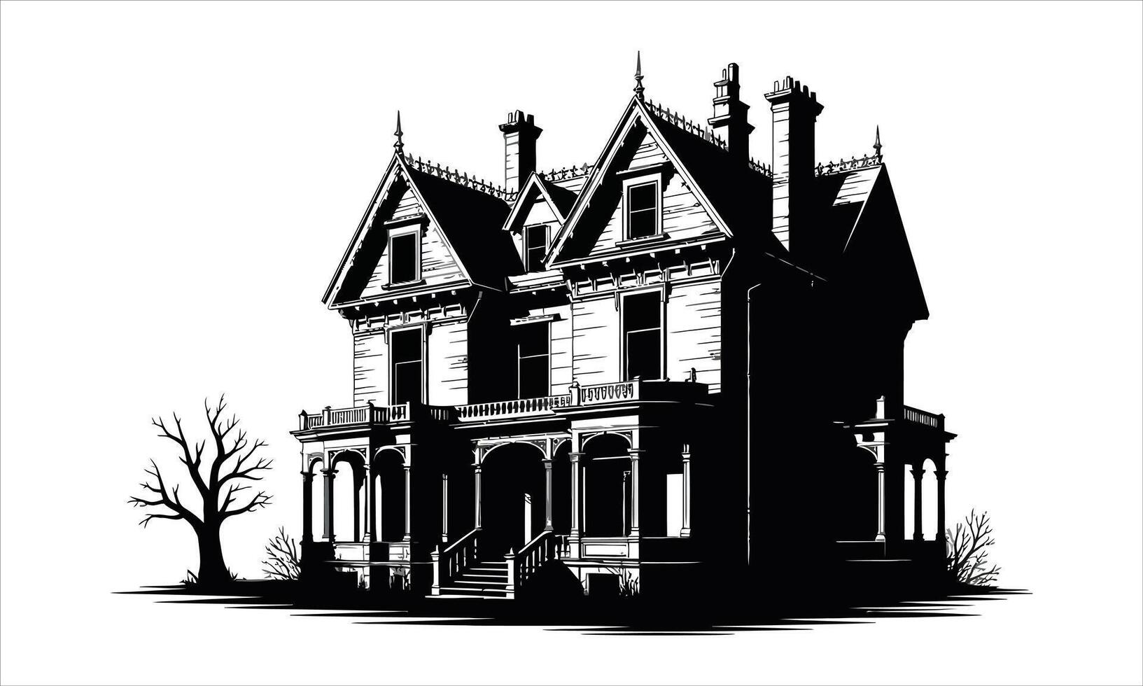 Victorian mansion silhouette spooky house illustration vector