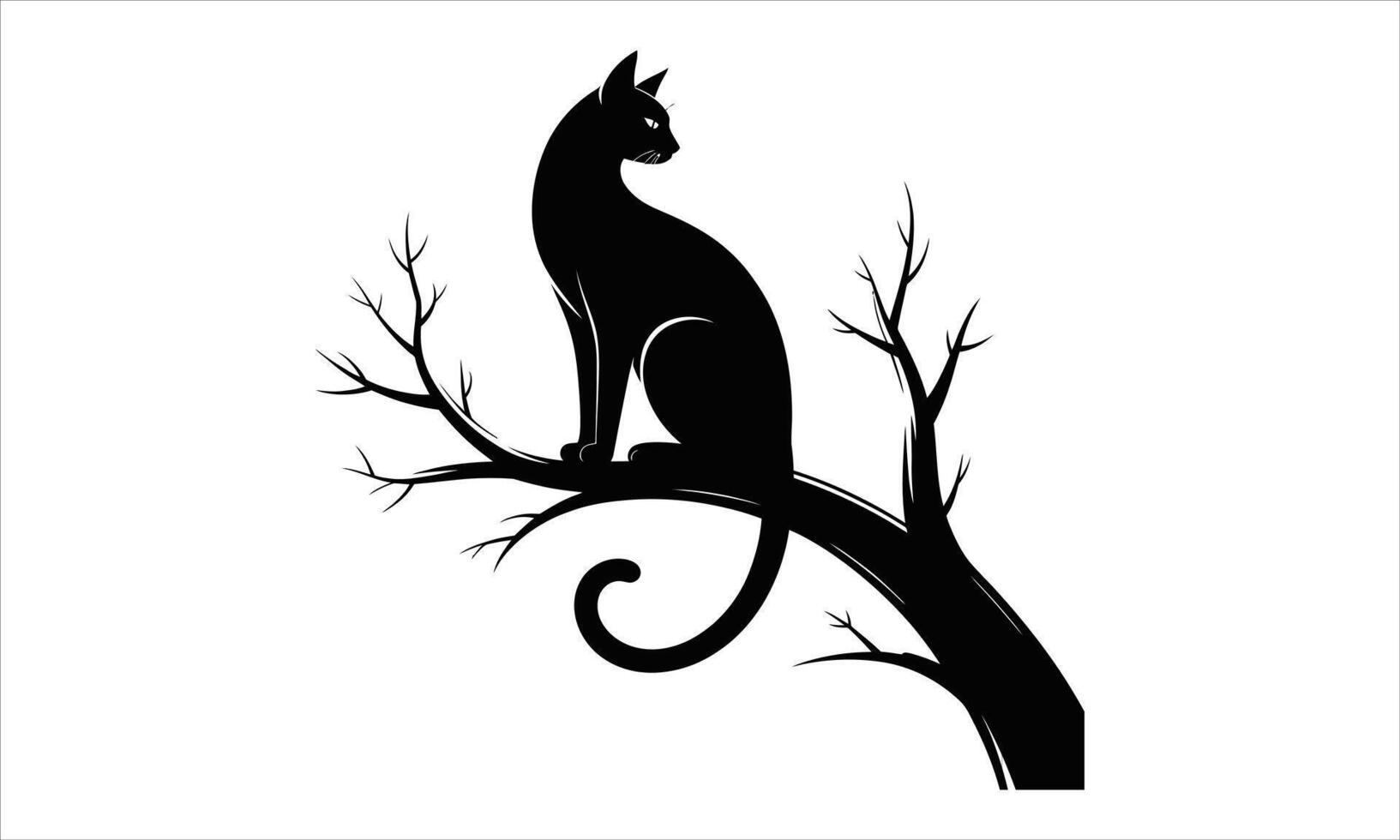 Black cat silhouette sitting on a bare branch vector
