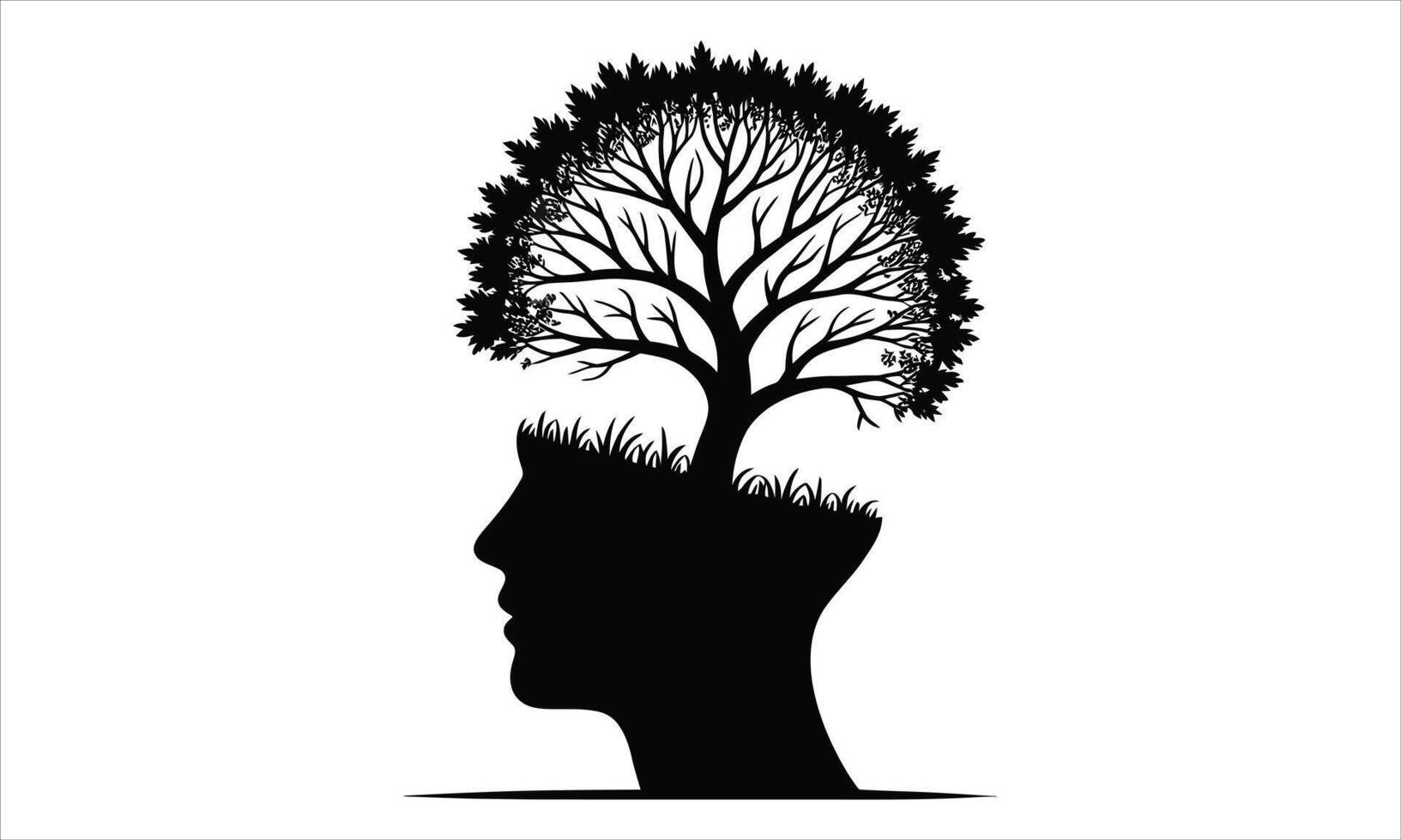 Tree of knowledge growing inside human head silhouette vector