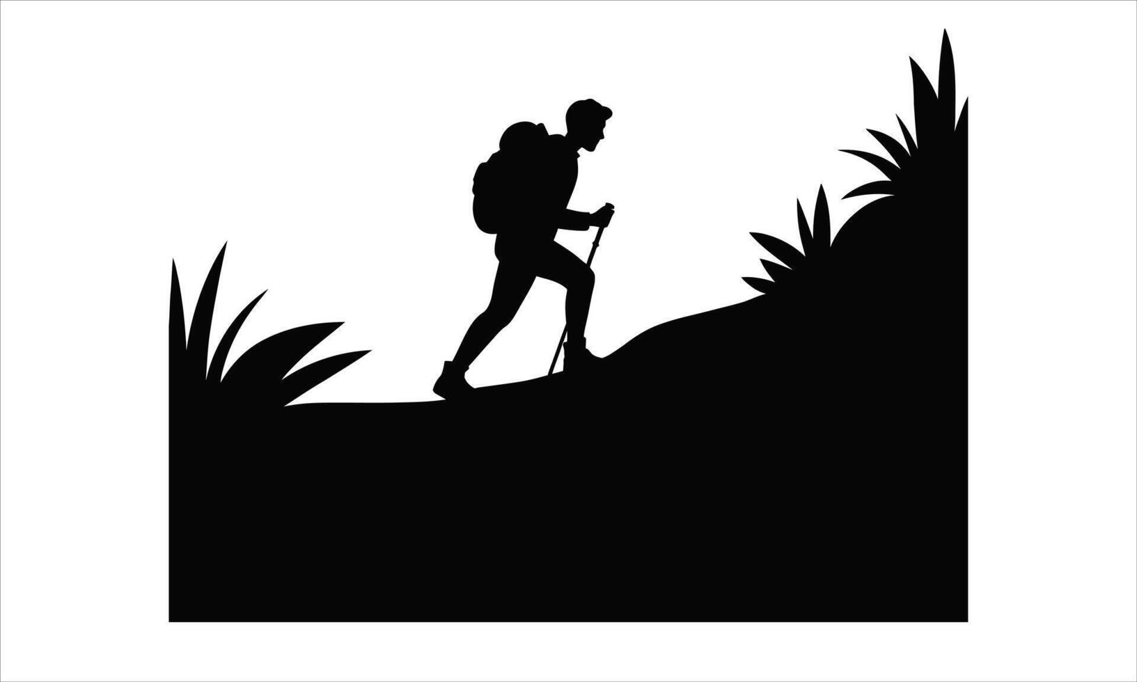 Silhouette of hiker ascending hillside landscape vector