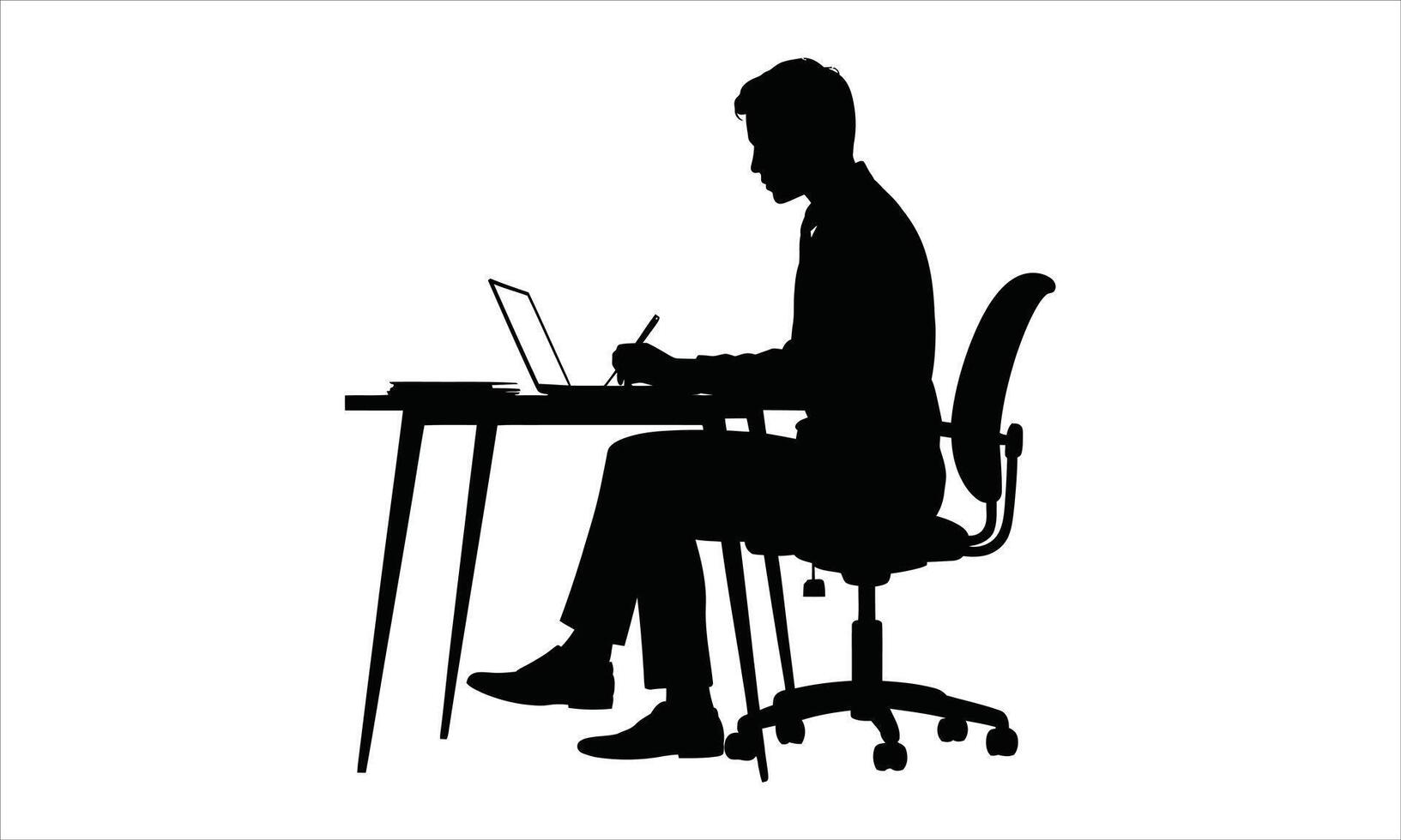 Businessman working at desk laptop silhouette vector