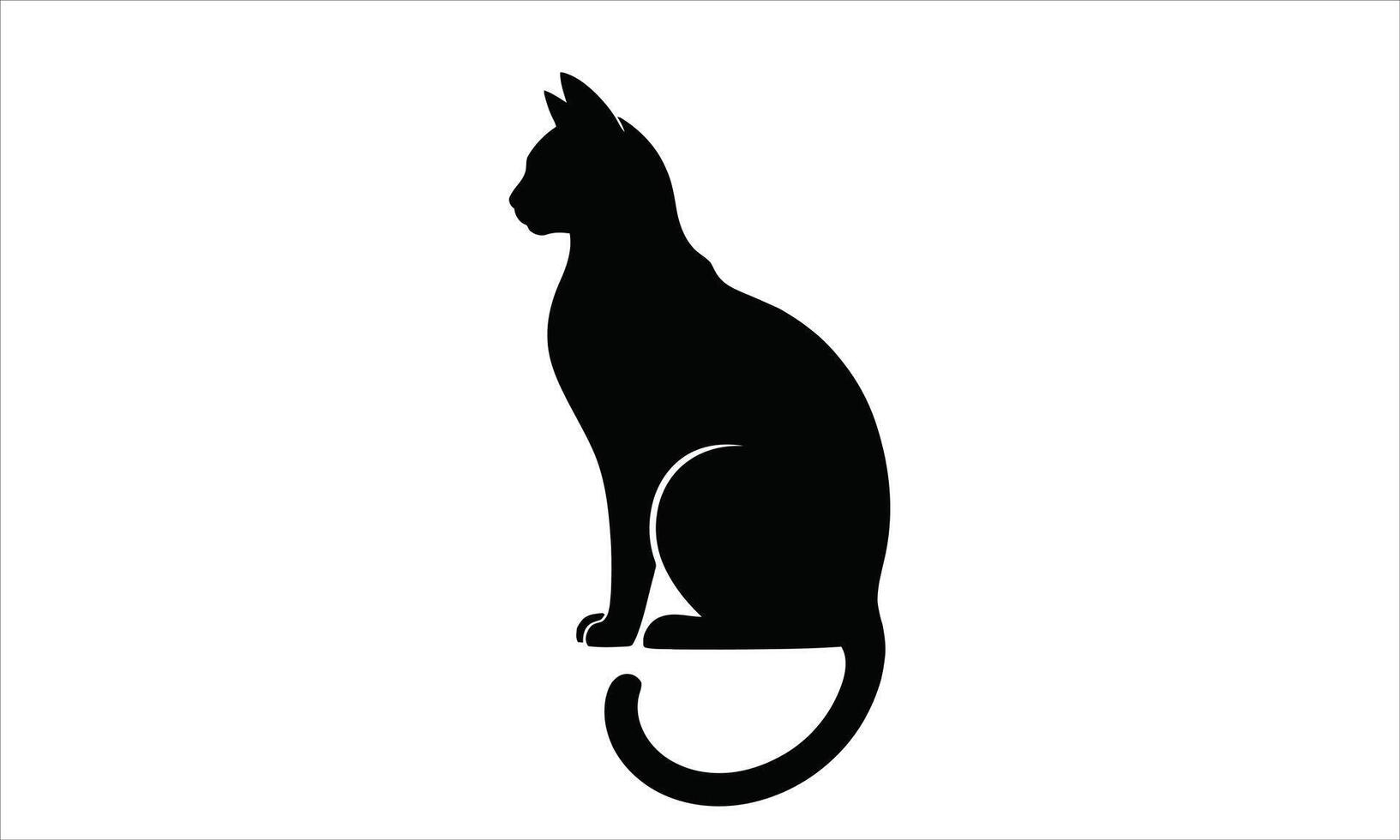 Elegant black cat silhouette sitting profile vector