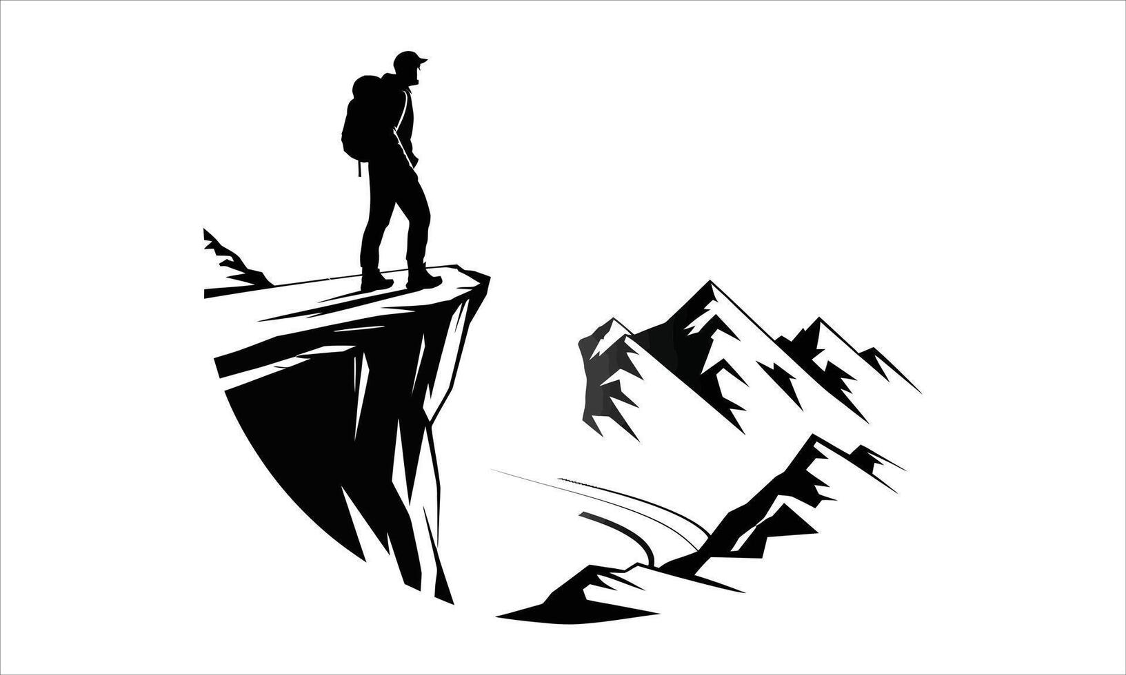 Climber on mountain peak silhouette adventure vector