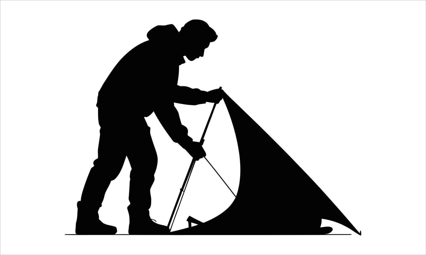 Man setting up camping tent silhouette vector