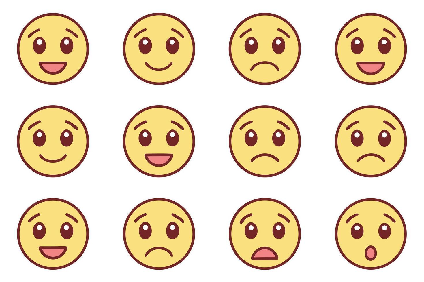 Twelve icons depicting basic human emotions for design projects vector