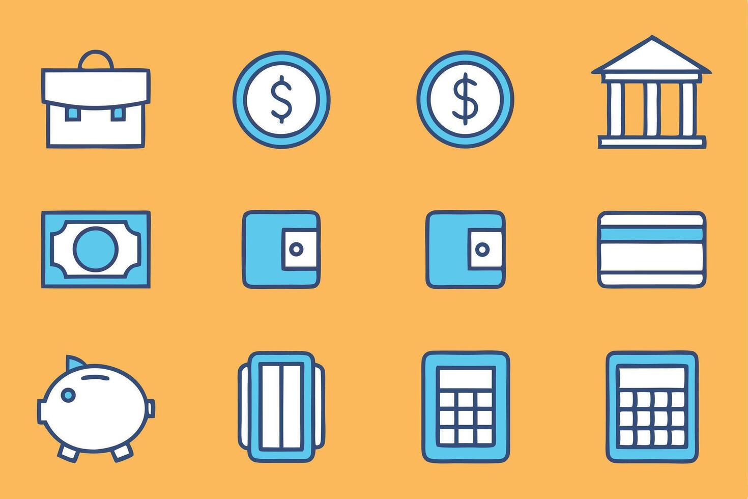 Twelve finance and banking icons design featuring a wallet illustration vector