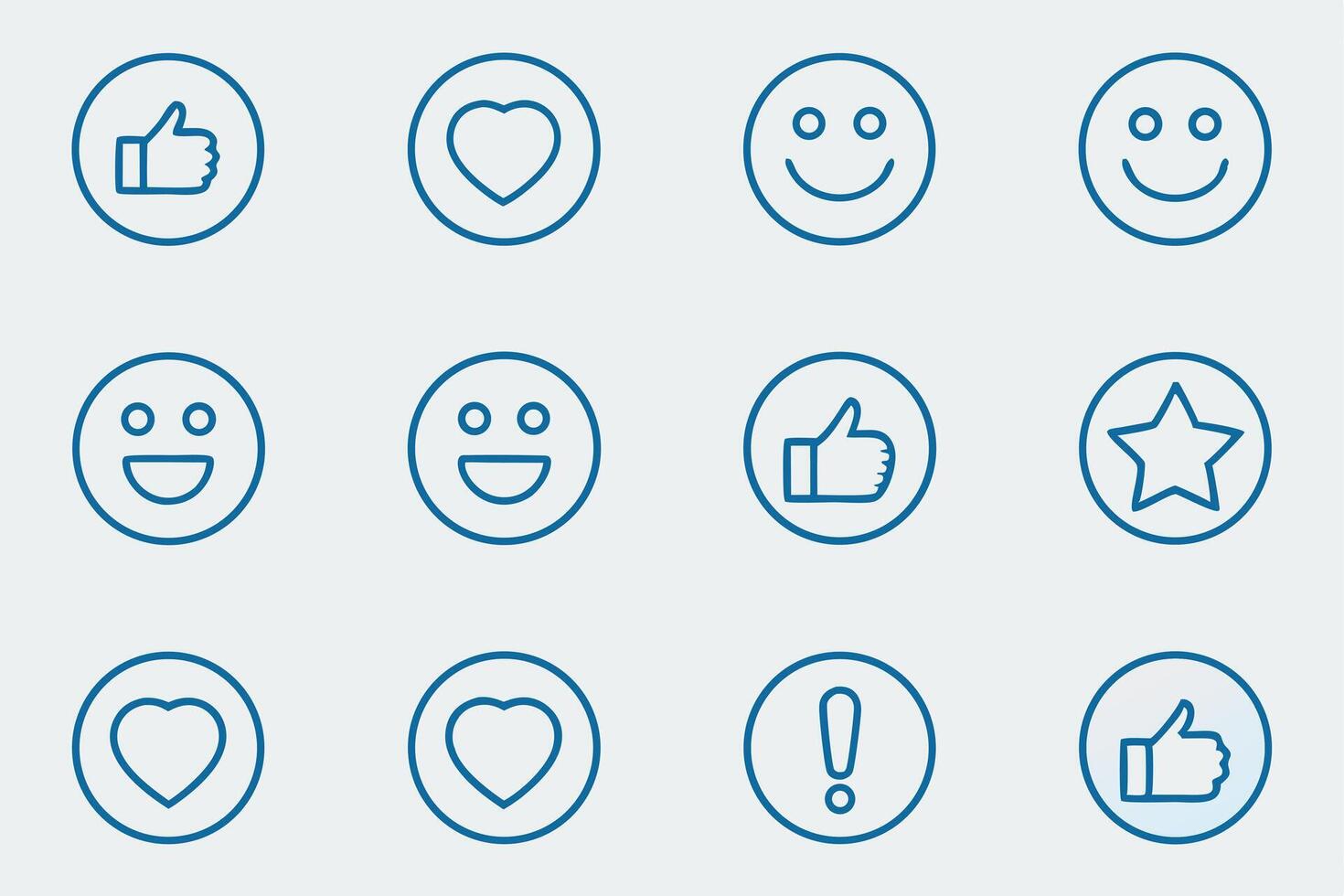 a set of blue line icons for social media vector