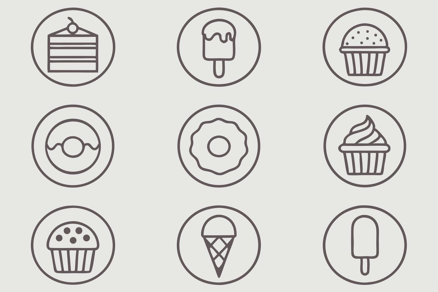 set of icons for dessert and ice cream vector