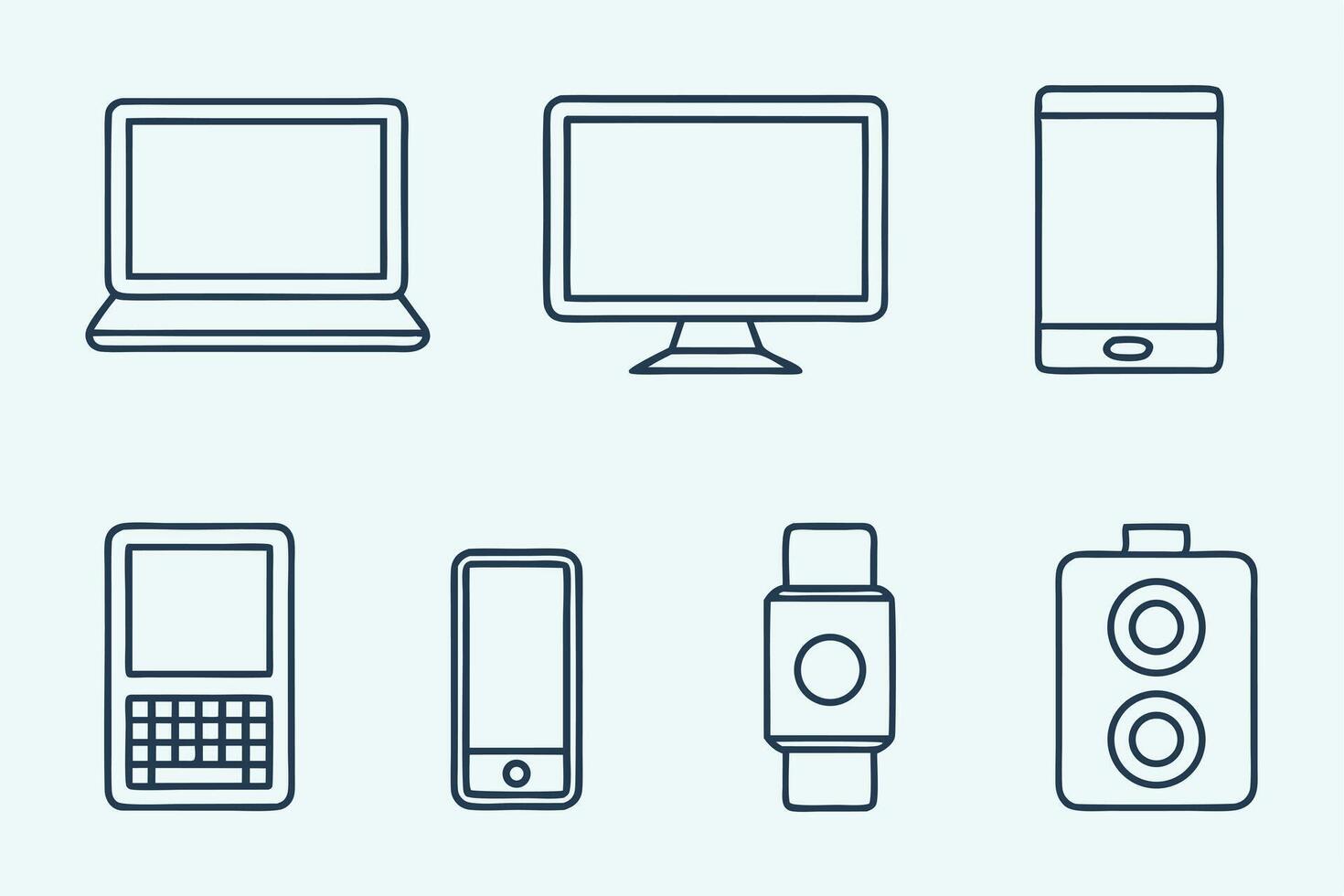 A set of electronic devices including a computer, phone, tablet, and watch vector