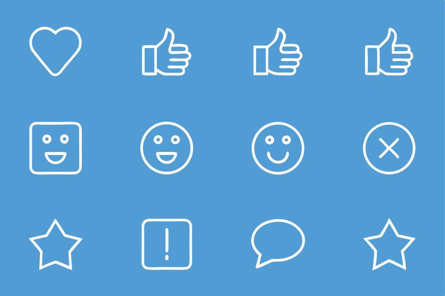 a set of white line icons on a blue background vector