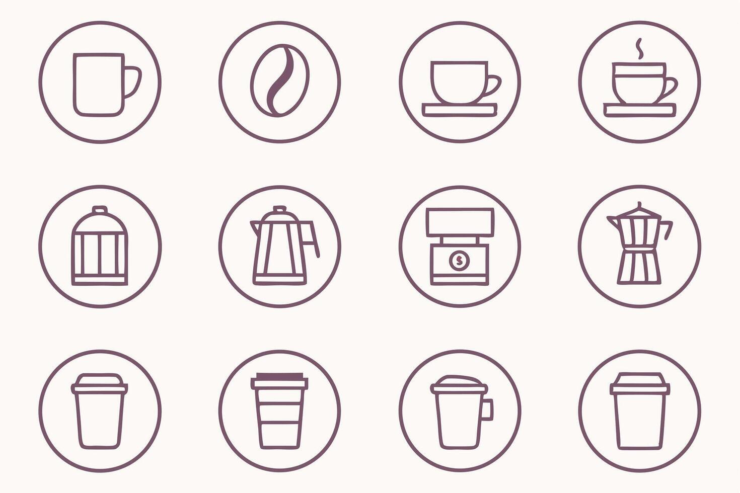 coffee and tea icons set, line style vector