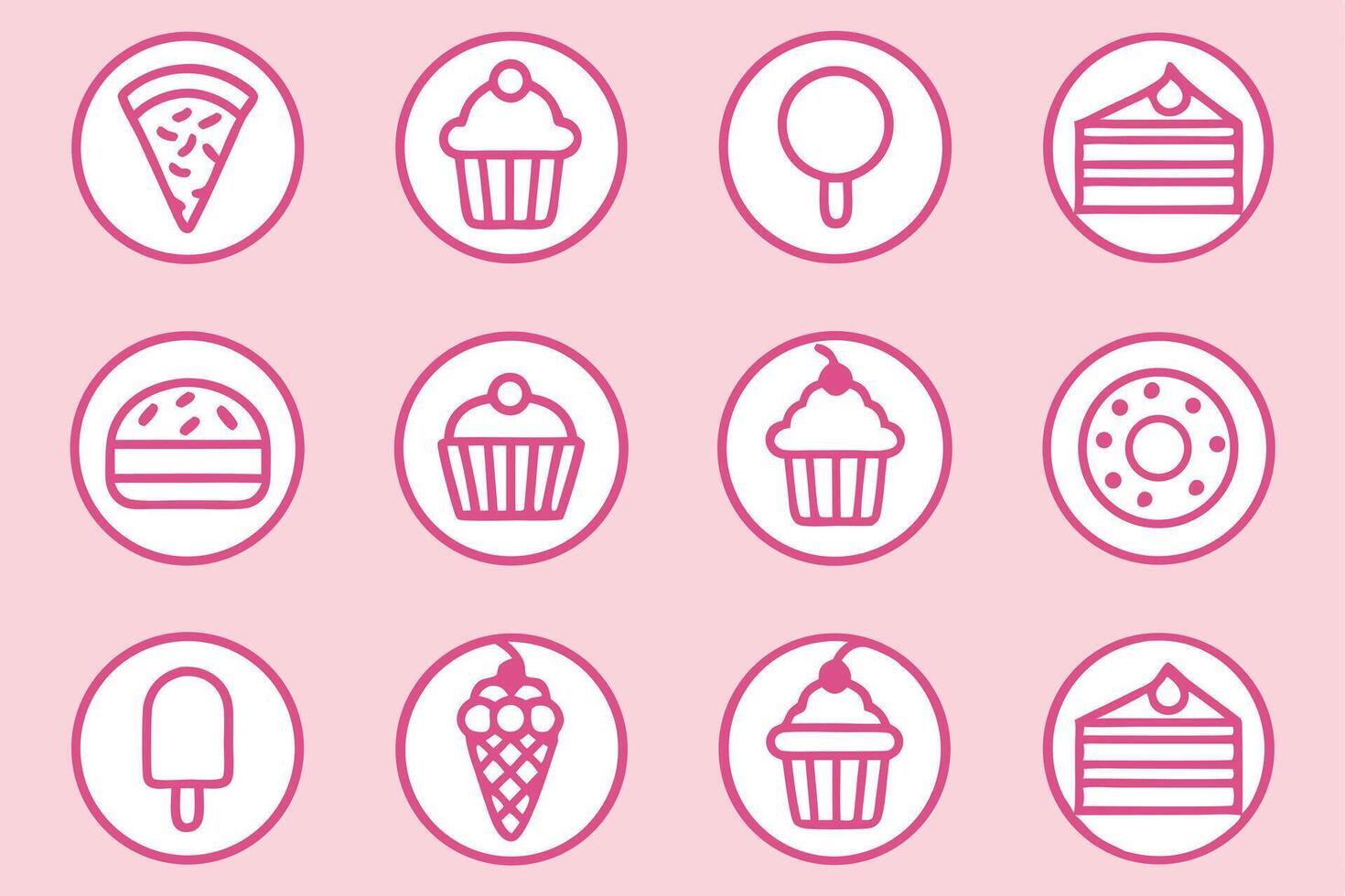 pink food icons set on a pink background vector