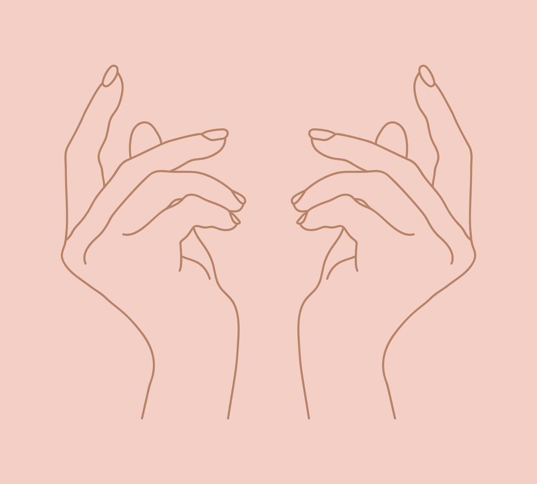 Outline female hands with graceful gesture. Hand gesturing vector