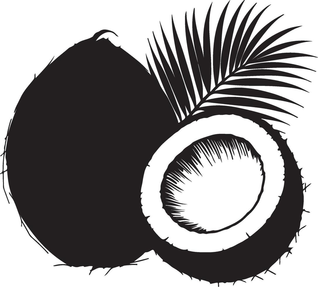 Coconut Silhouette Illustration with Palm Leaves for Tropical Designs vector