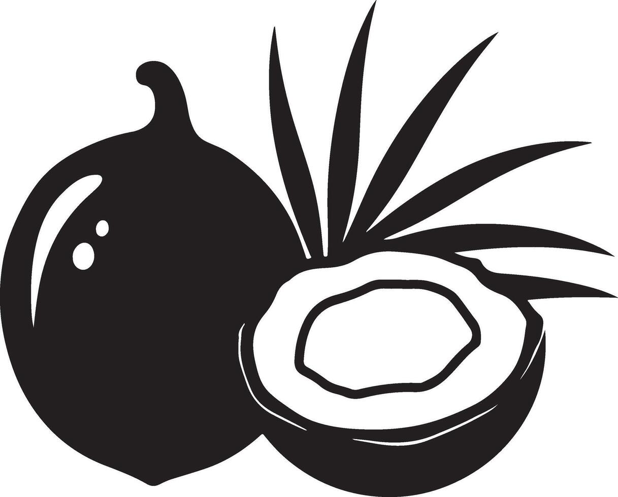Coconut Fruit Silhouette with Leaves for Tropical Branding vector