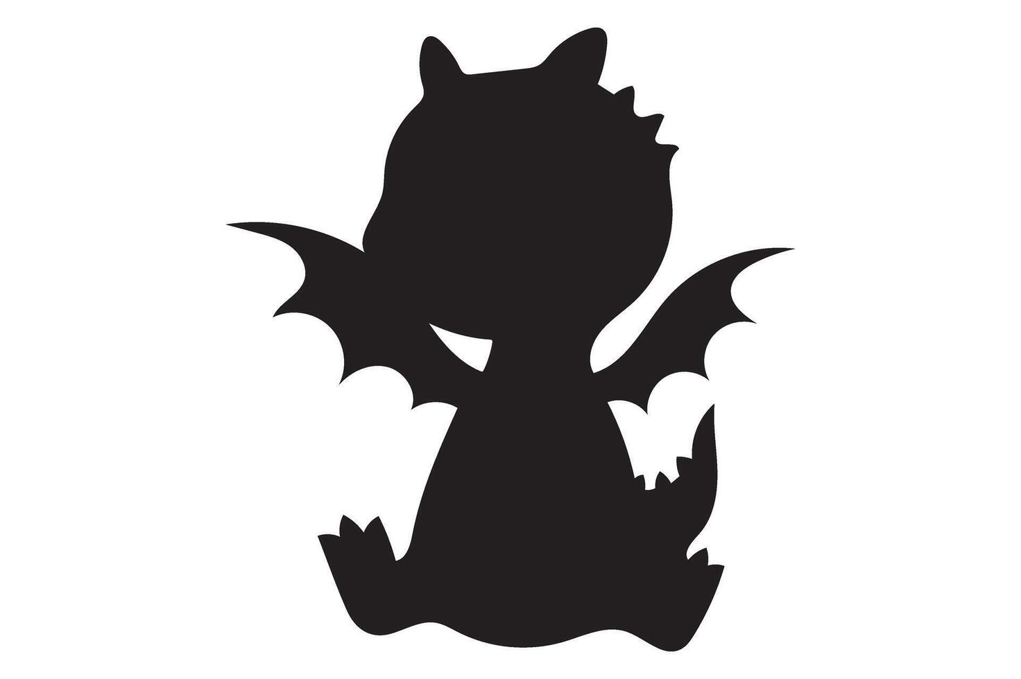 Flat Black Silhouette of a Playful Baby Dragon vector