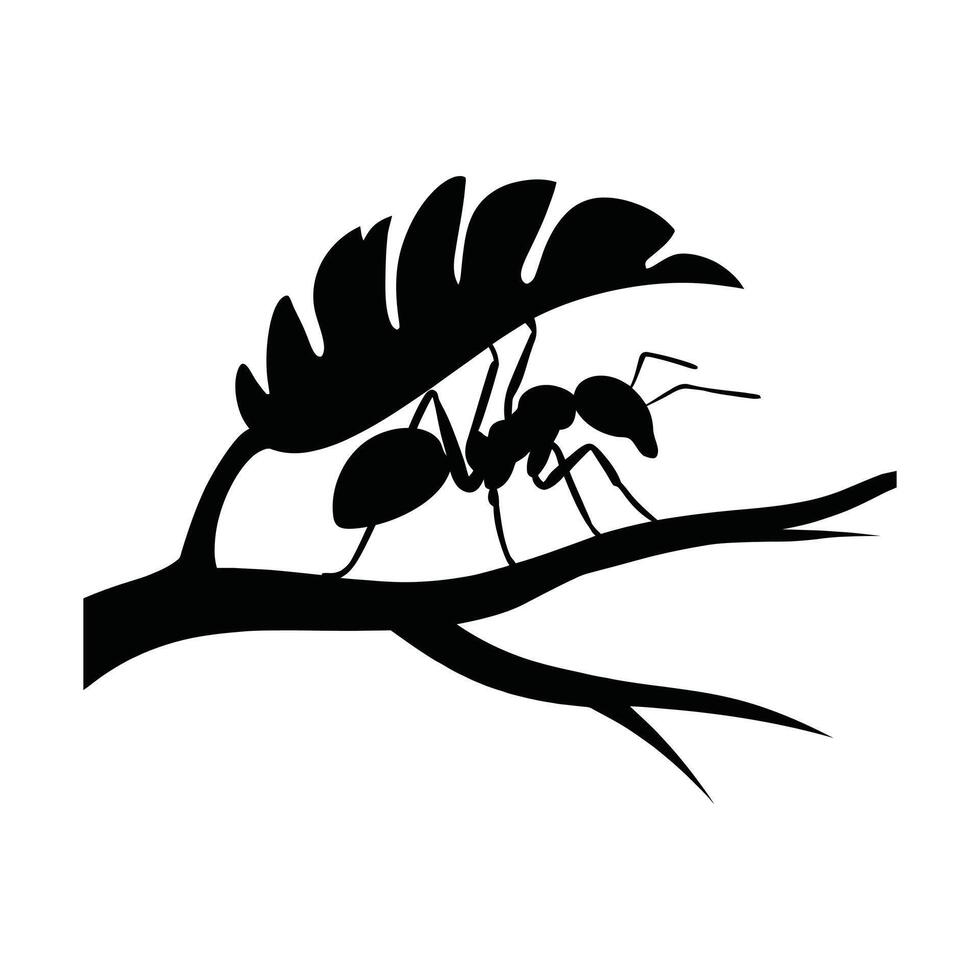 ant on a tree branch silhouette illustration vector