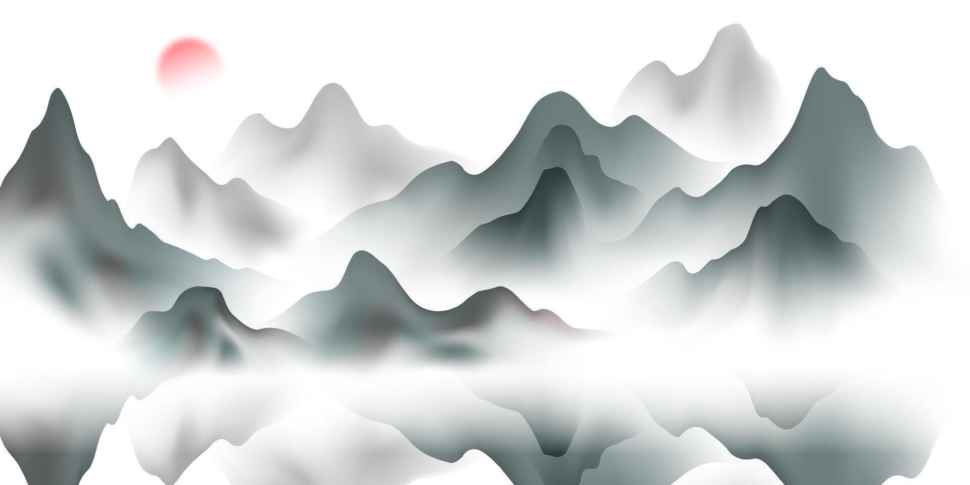 An abstract painting of mountains and water vector