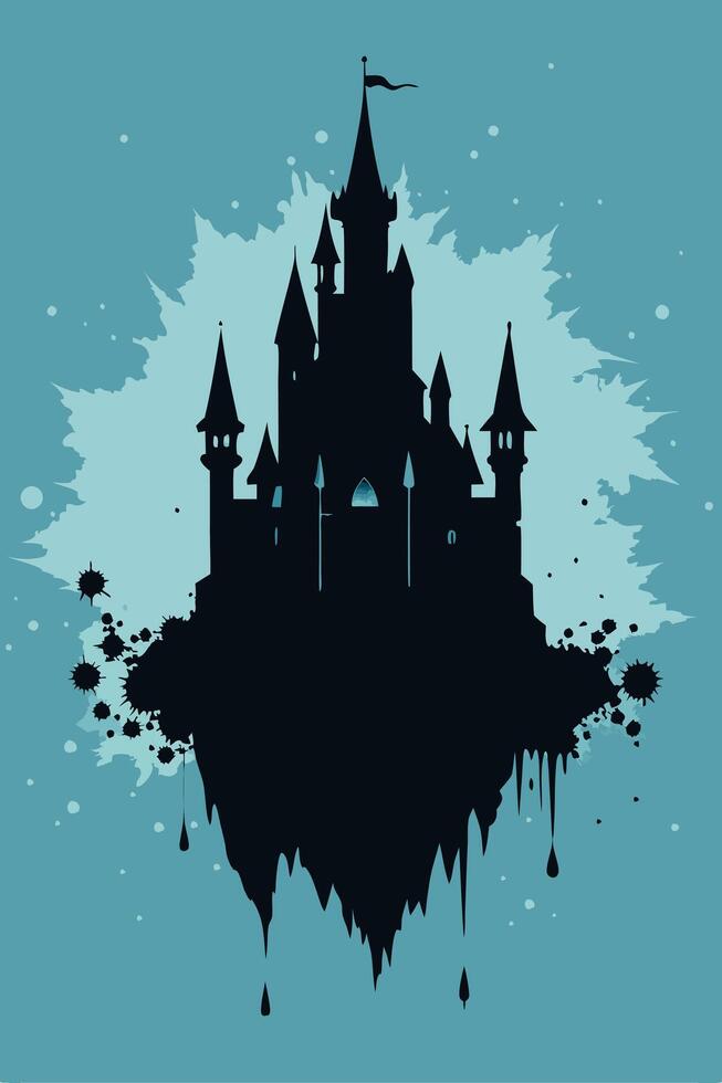 Magical Castle Silhouette on a Textured Background with Drip Effects vector