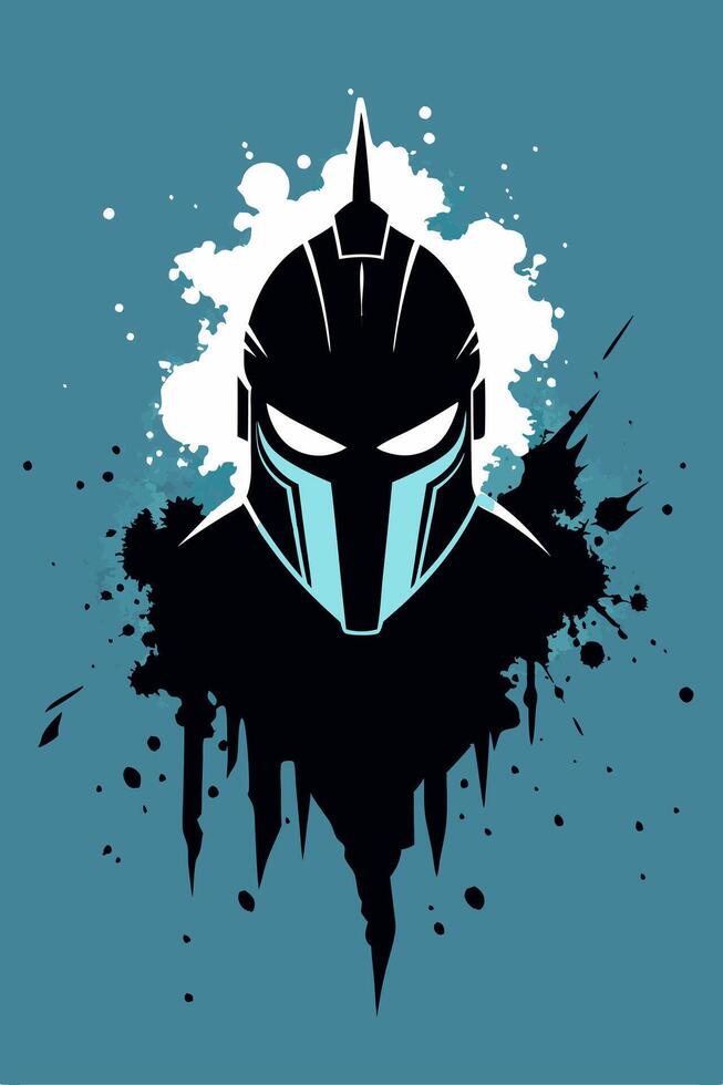 Stylized Warrior Helmet with Abstract Ink Splatter and Modern Aesthetic vector