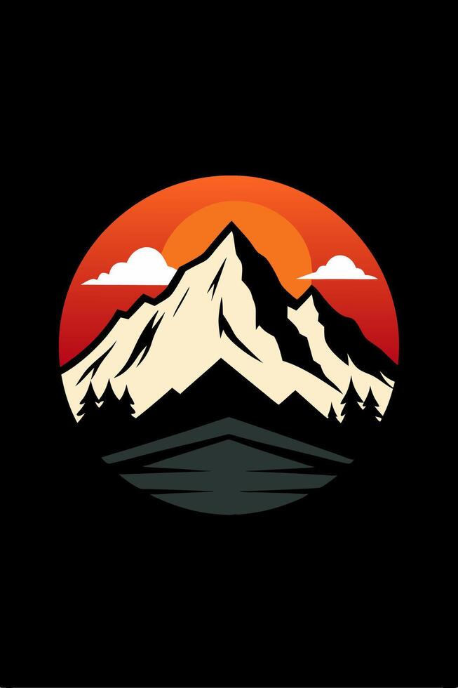 Mountain Peak Landscape with Sunset Illustration Logo Design vector