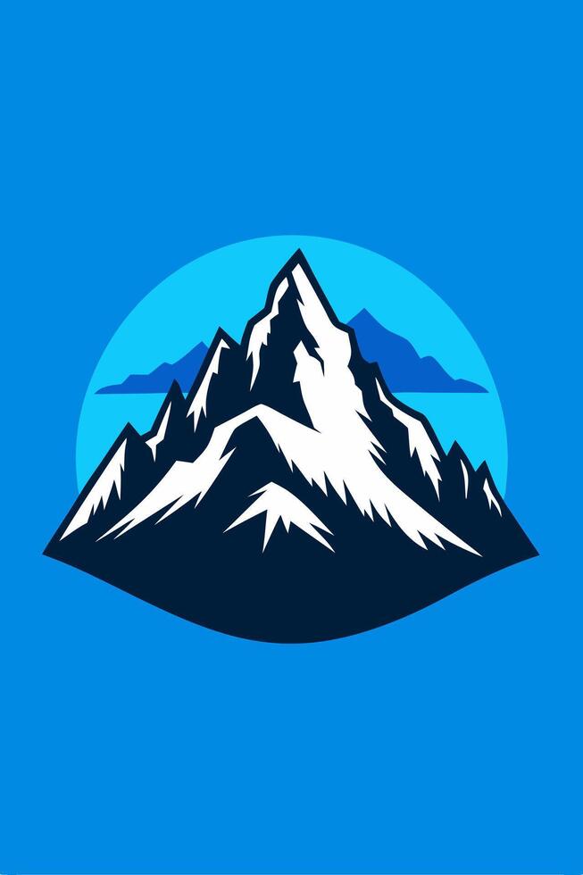Stylized Mountain Peak Illustration with Snow Caps and Blue Backdrop vector