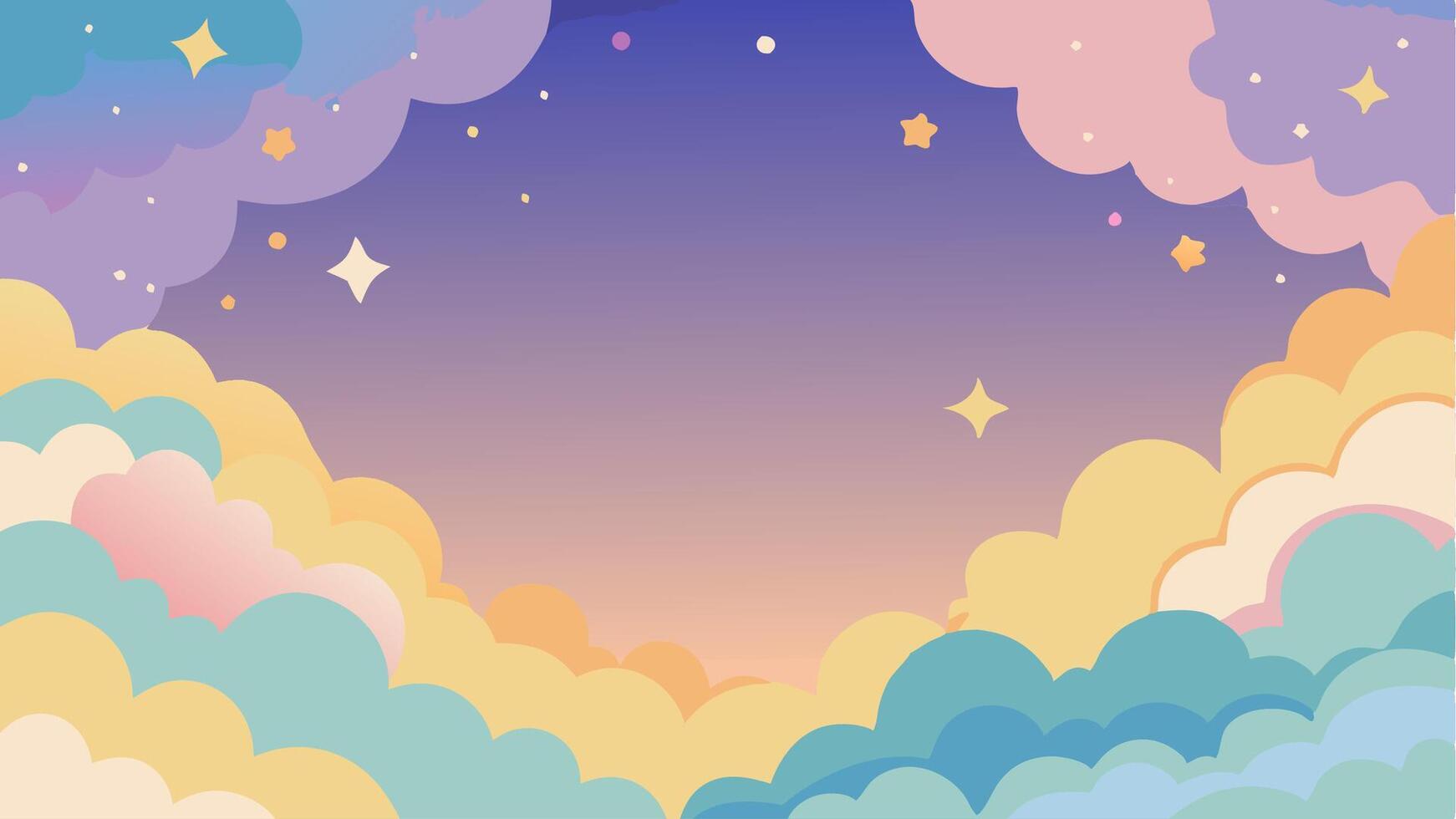 Dreamy Starry Sky Background with Colorful Clouds and Gradient Sky for Kid's Illustration vector