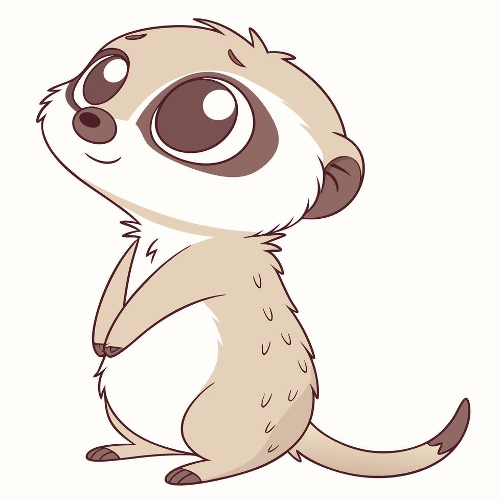 Adorable Cartoon Meerkat Standing Upright with a Curious Expression vector