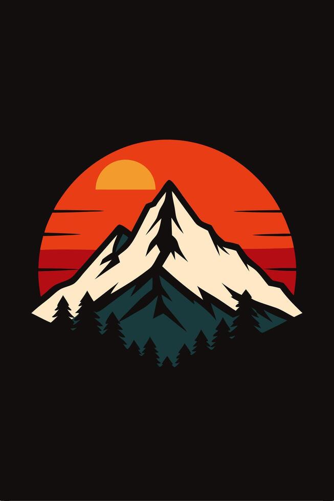 Mountain Scenery with Sunset Minimalist Illustration Design vector