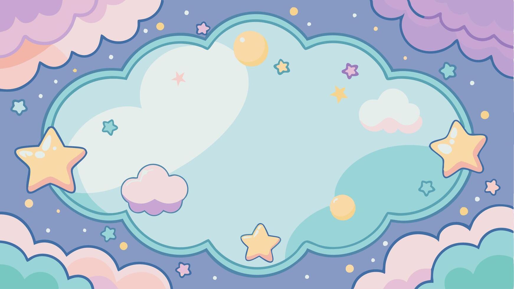 Cute dreamy sky frame with soft pastel colors clouds and stars background vector