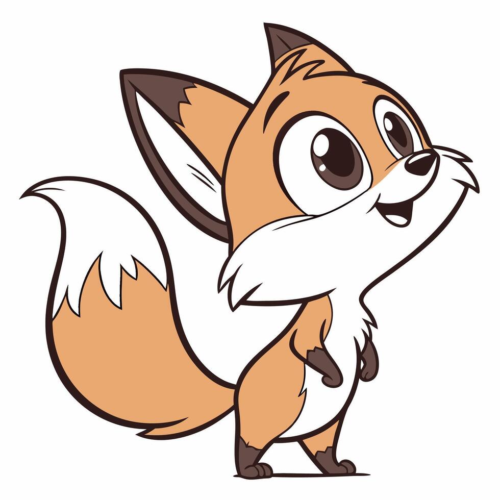 Adorable Cartoon Fox Character with Expressive Eyes and Fluffy Tail vector