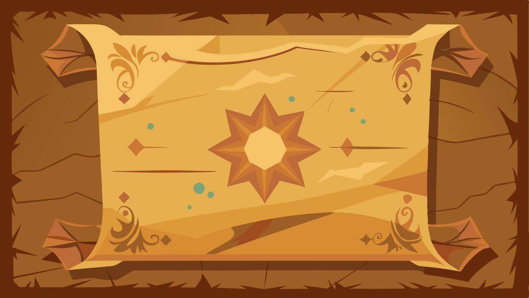 A Decorative Treasure Map Parchment with Ornate Scrolls and a Compass Star vector