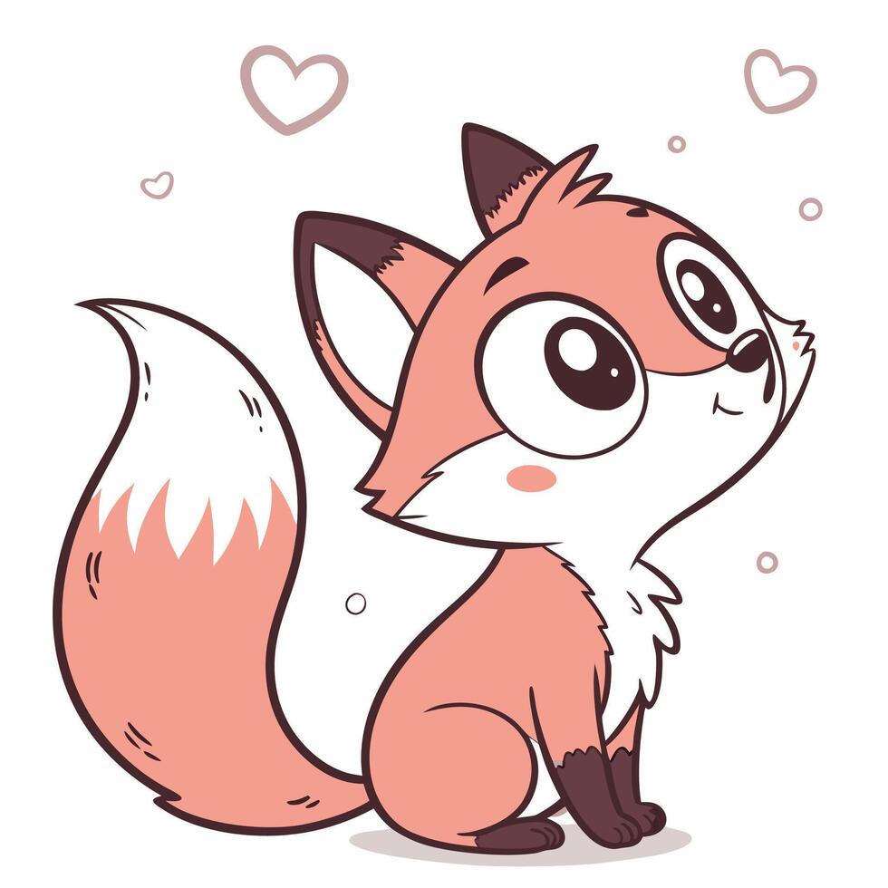 Adorable Cartoon Fox Character with Heart Accents on White Background vector