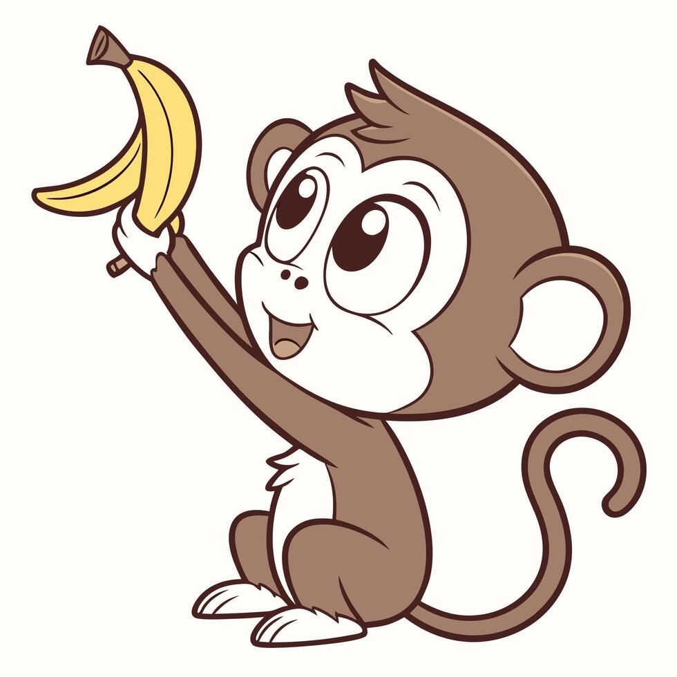 Adorable Monkey Cartoon Character Holding a Banana Illustration vector