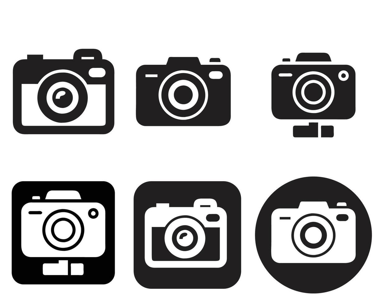 Iconic Camera Set, A collection of bold, black camera icons, presented in a simple, minimalist style, representing different photographic functions. vector