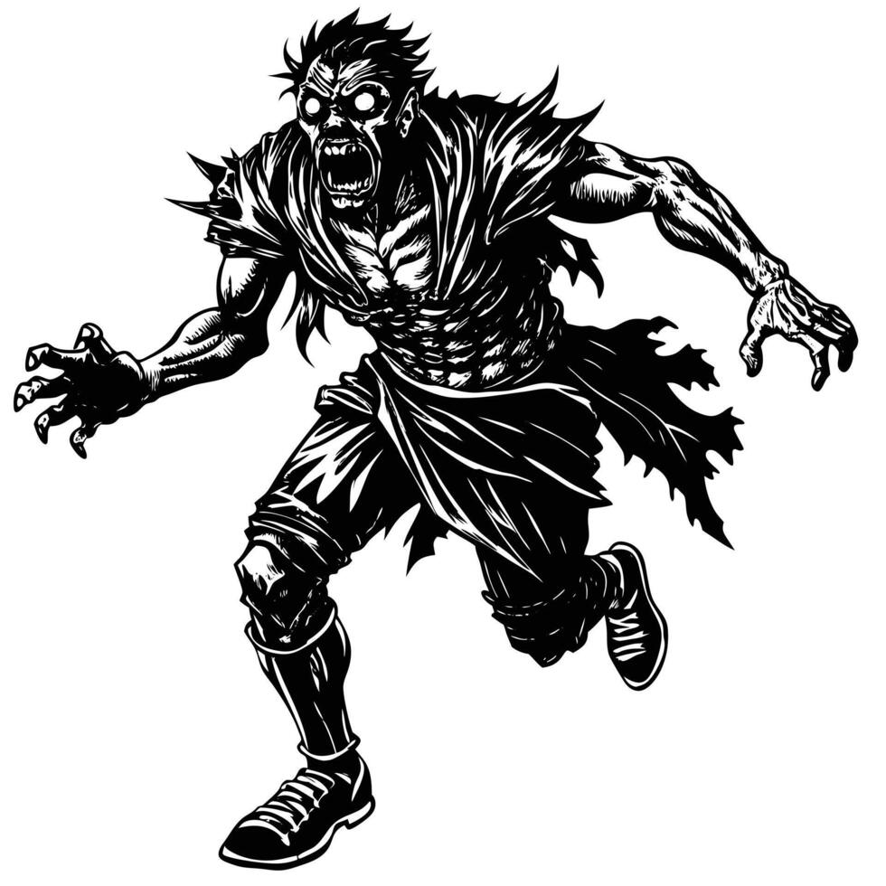 scary Halloween zombie cartoon in white art board vector