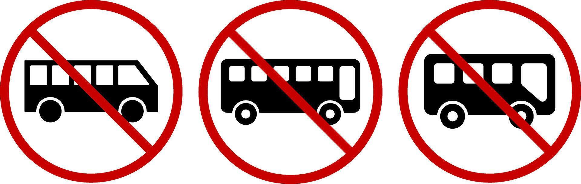 No bus icon set. Parking prohibited symbol. No parking. indicating vehicle prohibition restriction. Red prohibition sign. Stop signs vector