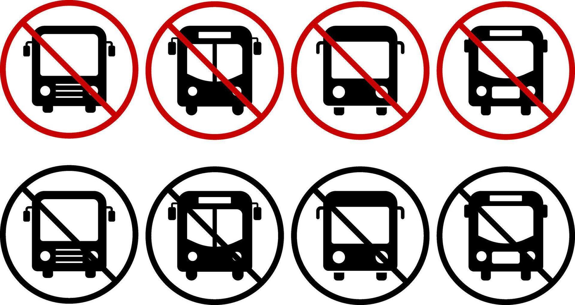 No bus icon set. Parking prohibited symbol. No parking. indicating vehicle prohibition restriction. Red prohibition sign. Stop sign vector