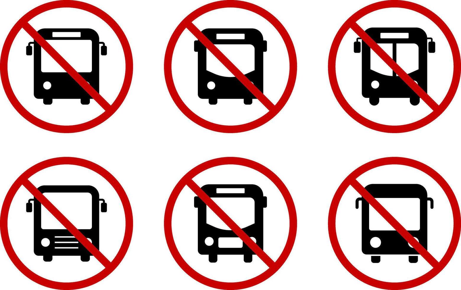 No bus icon set. Parking prohibited symbol. No parking. indicating vehicle prohibition restriction. Red prohibition sign vector