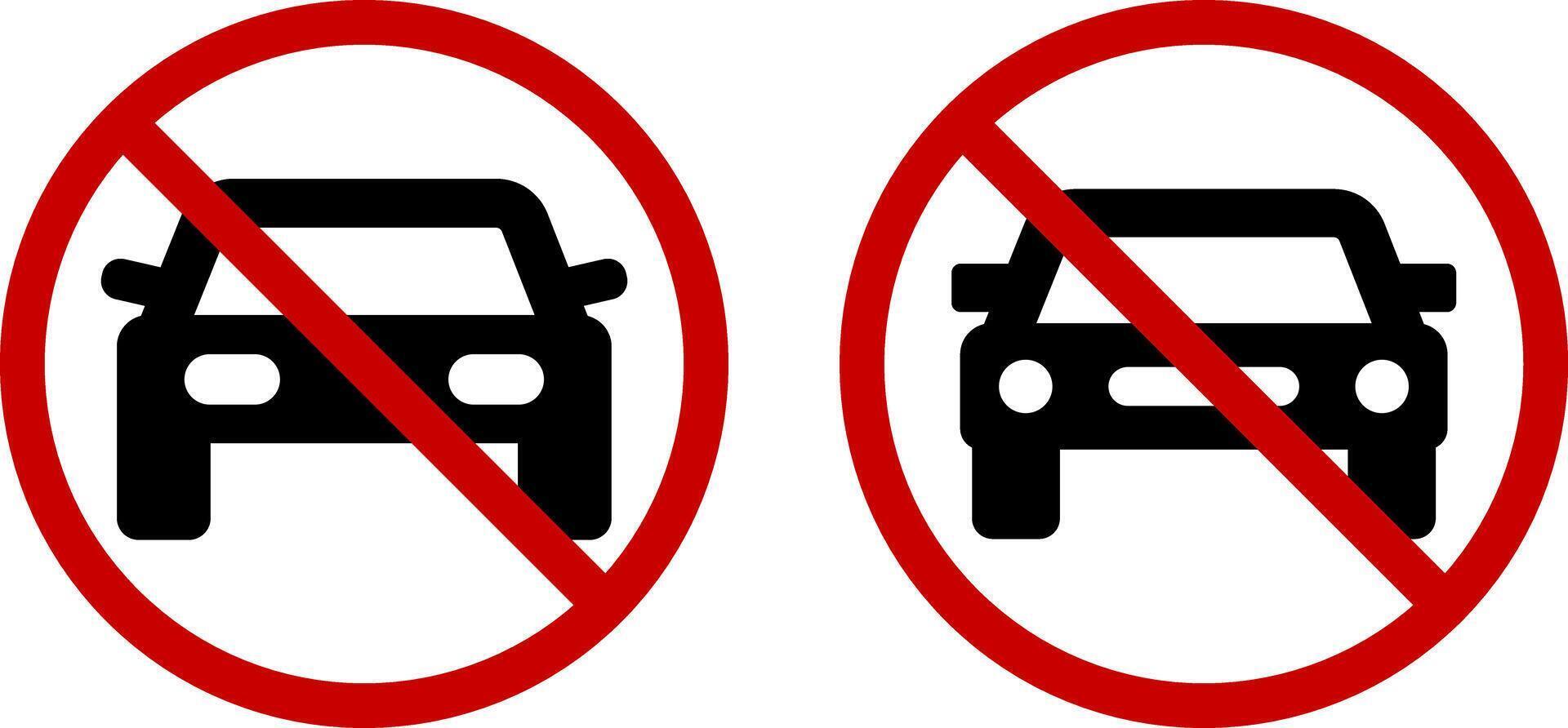 no car icon set. Parking prohibited symbol. Car ban. No parking. indicating vehicle prohibition restriction. Red prohibition sign. Stop sign vector