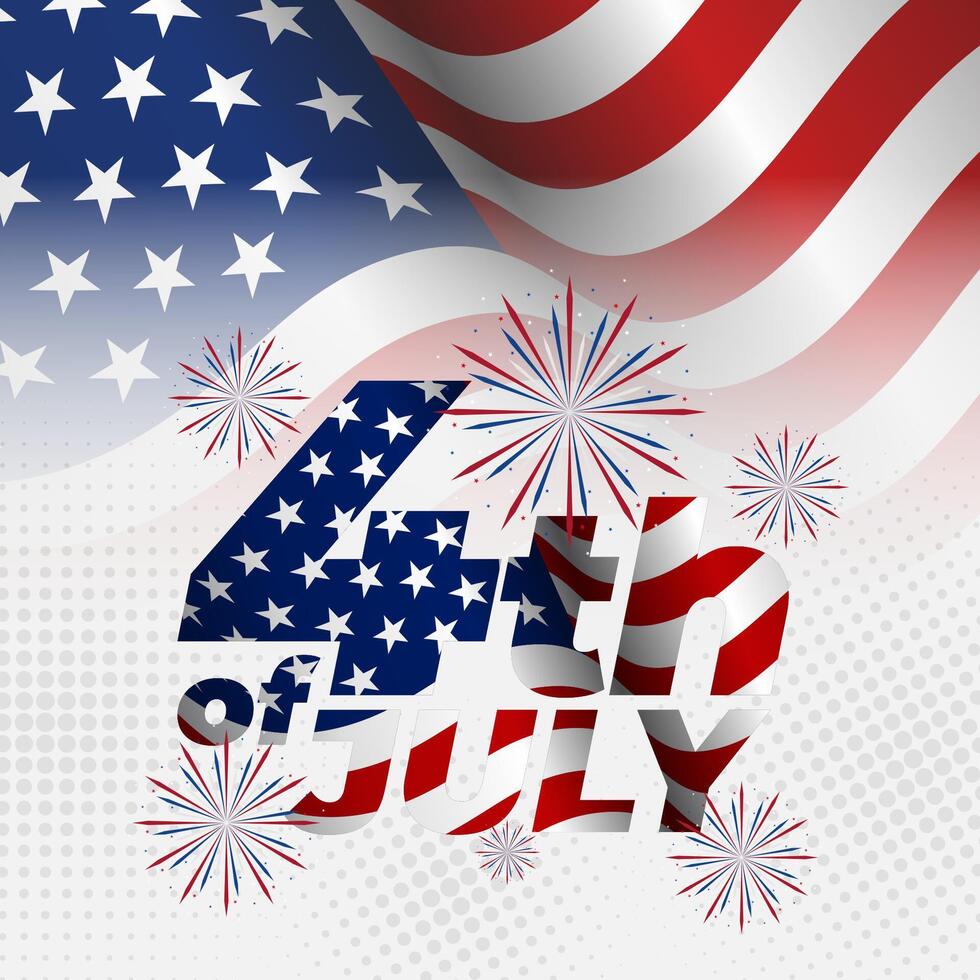 Happy 4th of July, of waving USA flag background, fourth july logo vector