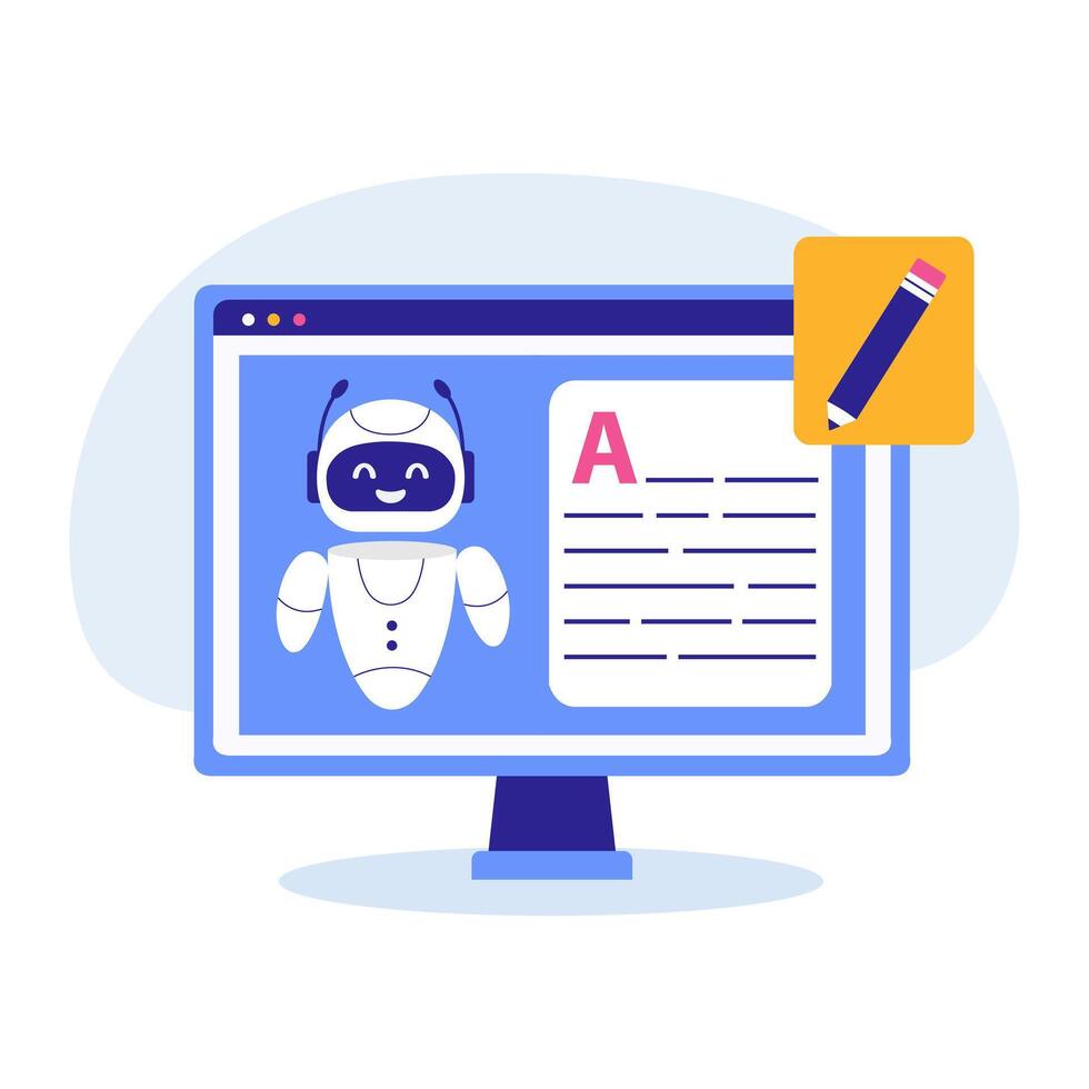 AI technology in copywriting. illustration with AI chat bot using for copywriting. Copywriting with Artificial intelligence. vector