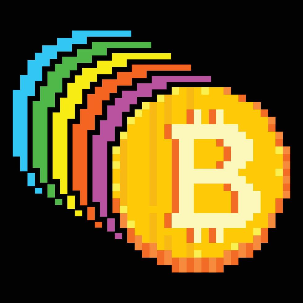 rainbow bitcoin pixel art vector