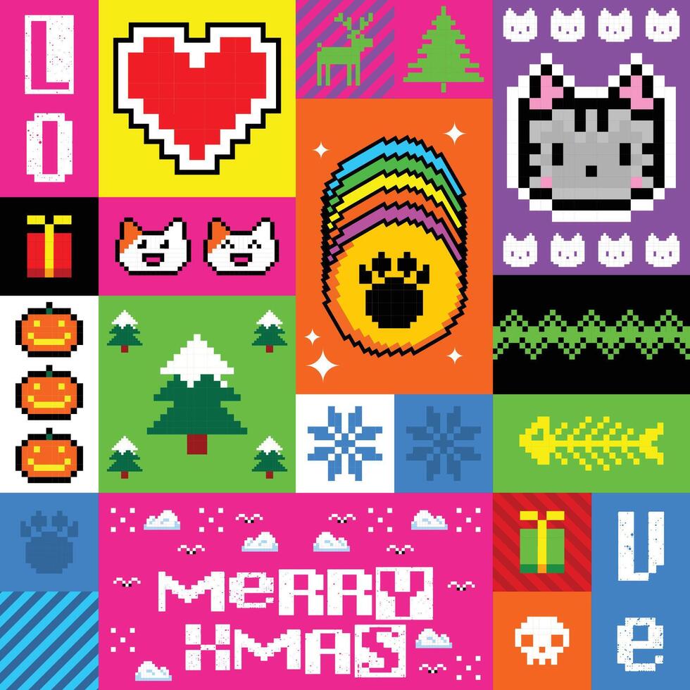happy pixel pattern seamless vector
