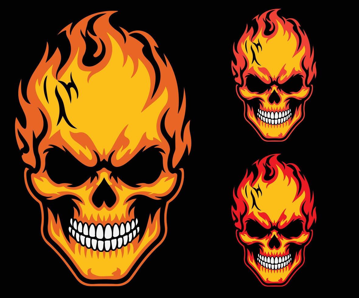 Concept art showing a skull engulfed in fire. vector