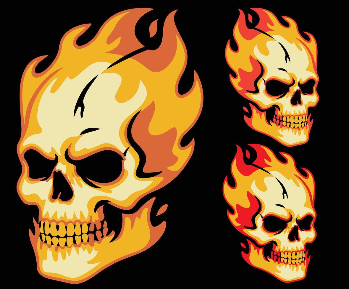 A blazing skull artwork concept with fire details. vector
