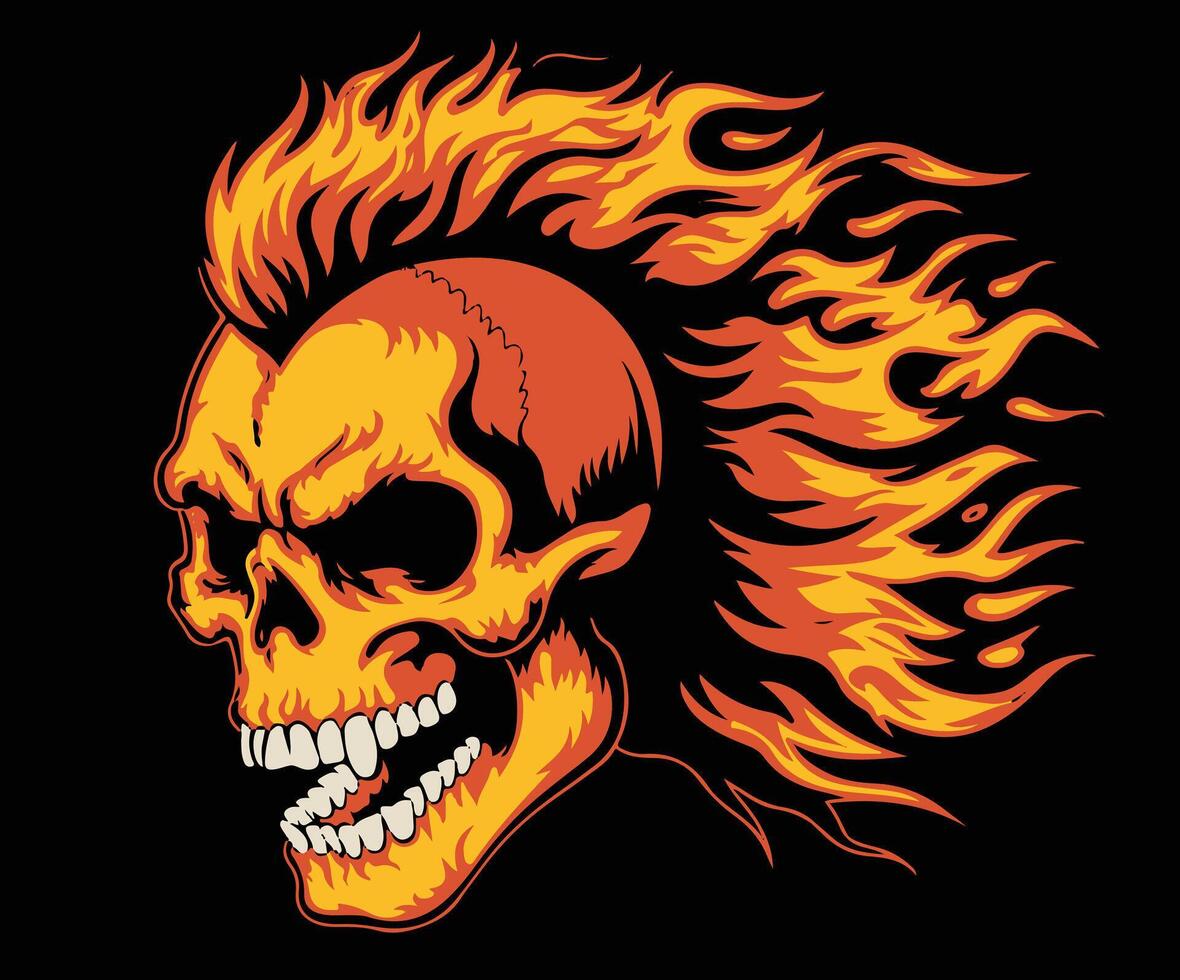 A fiery illustration concept featuring a flaming skull drawing. vector